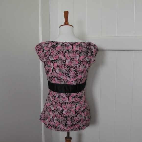 3/$15 LOFT | Spring Pink and Black Blouse - Picture 3 of 7